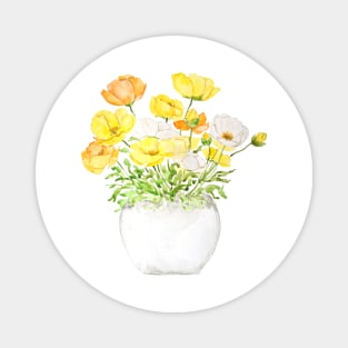 yellow orange and white poppies in pot Magnet